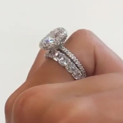 Jzora cushion cut created diamond sterling silver bridal set wedding ring