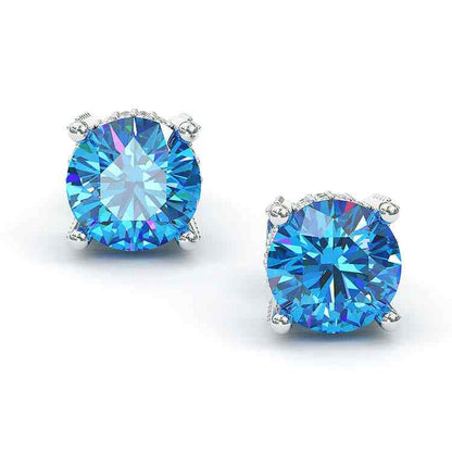 Jzora handmade aquamarine round cut sterling silver diamond earrings