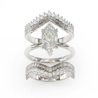 Jzora handmade 3 ct marquise cut 3 pcs vintage diamond sterling silver wedding bridal ring set