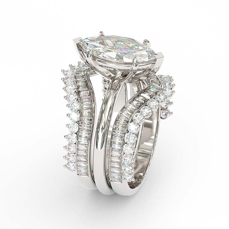 Jzora handmade 3 ct marquise cut 3 pcs vintage diamond sterling silver wedding bridal ring set