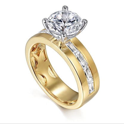 Jzora Round cut Wide Band Diamond wedding Sterling Silver wedding ring