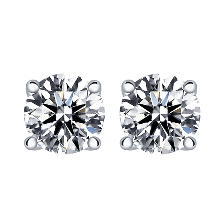 Jzora Classic Four Paw Sterling Silver Diamond Stud Earrings