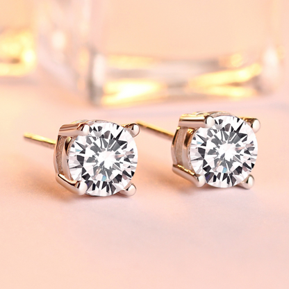 Jzora Classic Four Paw Sterling Silver Diamond Stud Earrings