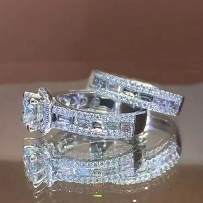 Jzora 3ct round cut created diamond sterling silver wedding set