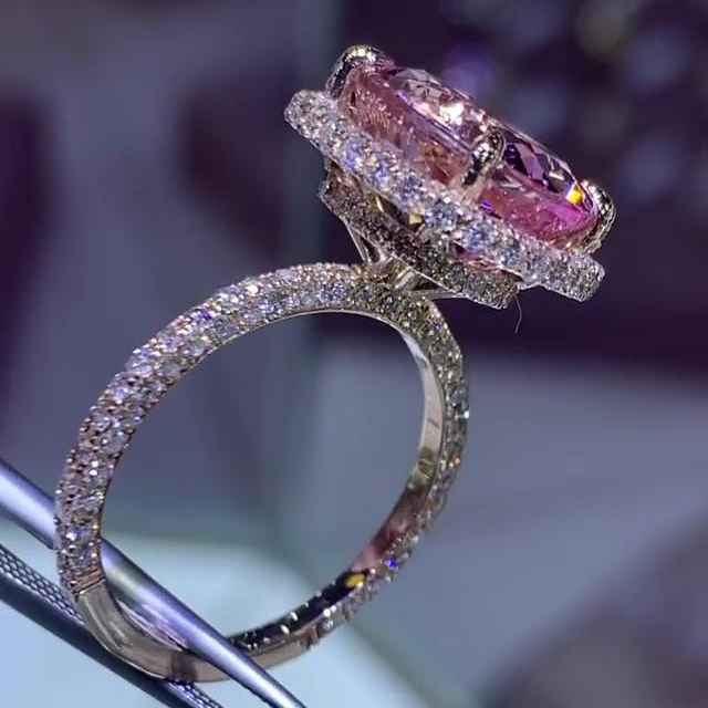 Jzora handmade vintage pink diamond sterling silver engagement ring