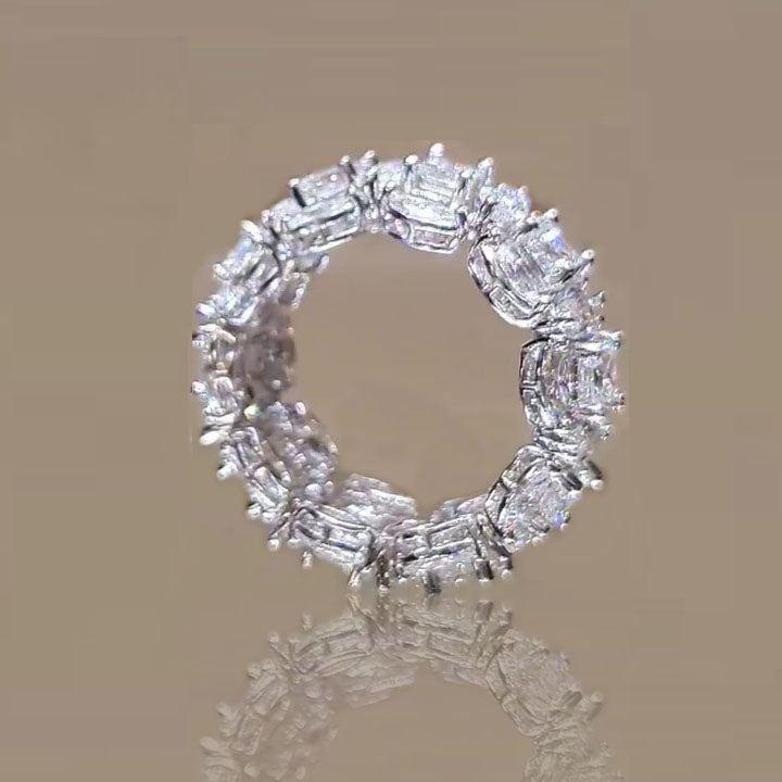 Jzora handmade created diamond classic sterling silver eternity wedding band