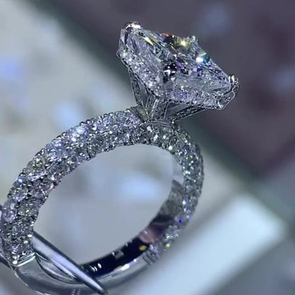 Jzora handmade vintage princess cut diamond sterling silver engagement ring