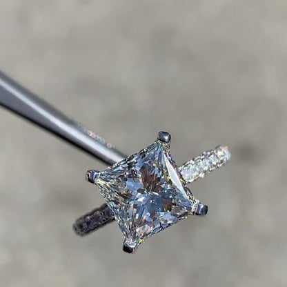 Jzora handmade princess cut created diamond radian cut sterling silver engagement ring