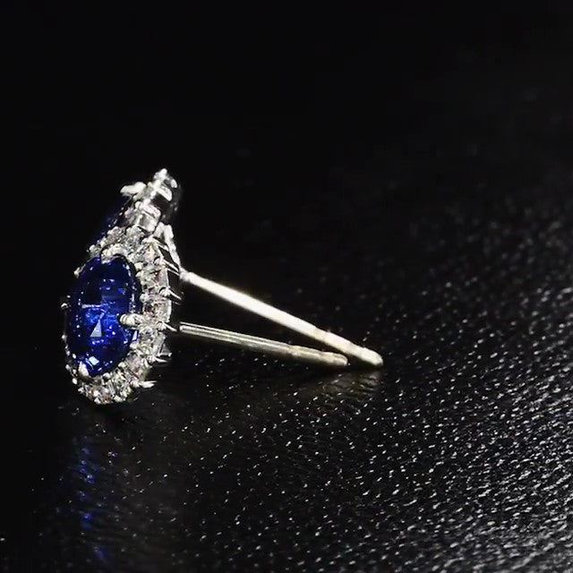 Jzora Vintage Sapphire Diamond Halo Sterling Silver Earrings