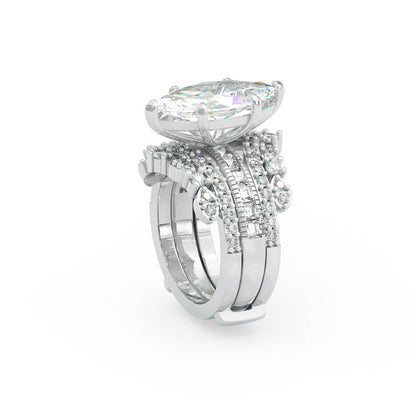 Jzora 3 CT Marquise Cut Created 2 PCS Diamond Sterling Silver Bridal Set Wedding Ring