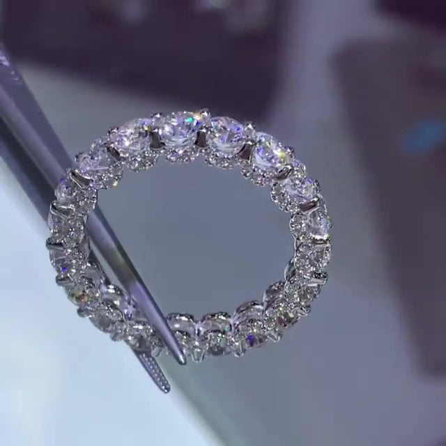 Jzora handmade round cut sterling silver women's band wedding ring