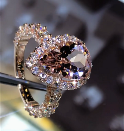 Jzora handmade vintage classic pear shaped halo diamond sterling silver engagement ring
