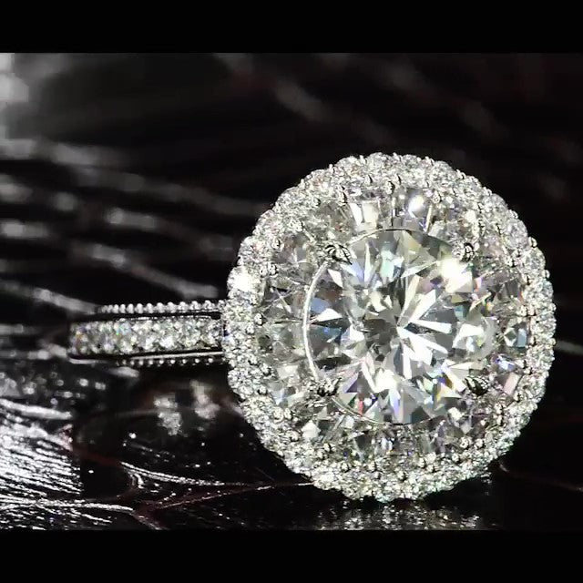 Jzora handmade classic round cut diamond halo sterling silver wedding engagement ring