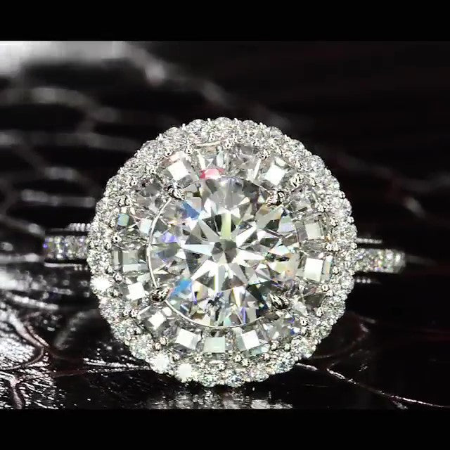 Jzora handmade classic round cut diamond halo sterling silver wedding engagement ring