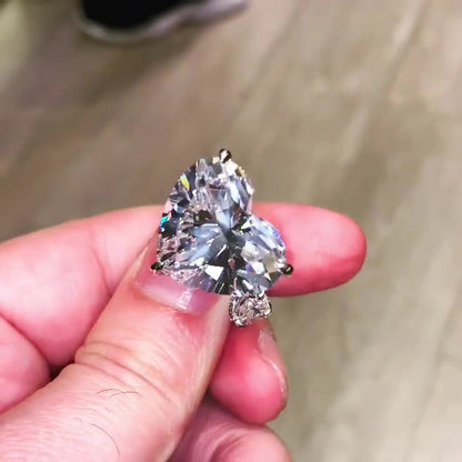 Jzora handmade classic heart shaped diamond sterling silver wedding engagement ring