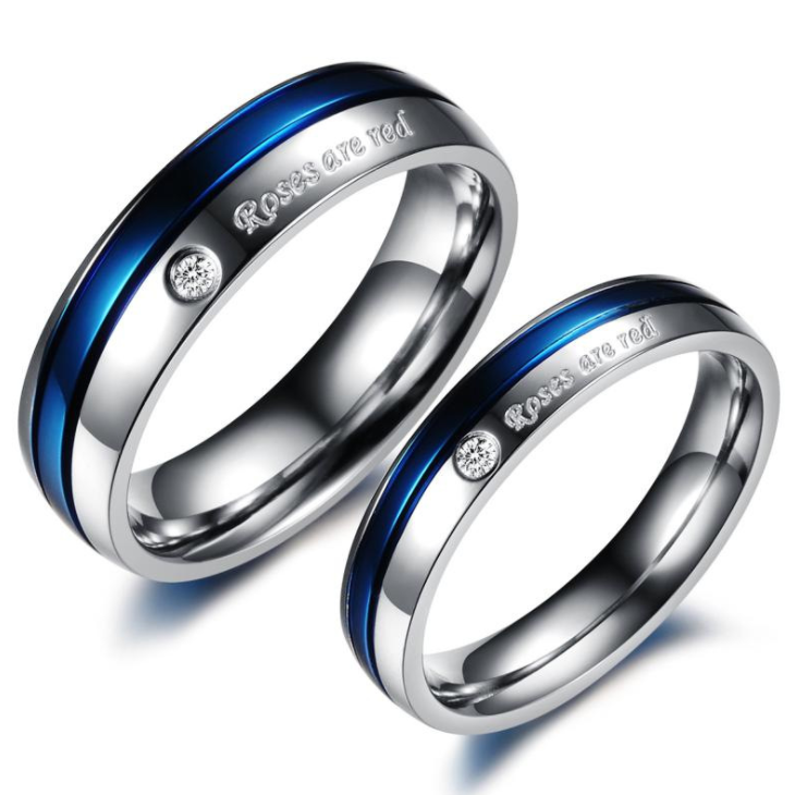 Jzora Blue & White Titanium Steel MEN'S Wedding Ring Men's Band