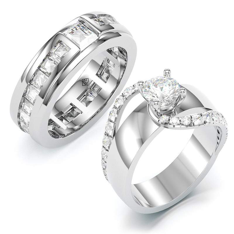 Jzora handmade white vintage sterling silver anniversary couple rings