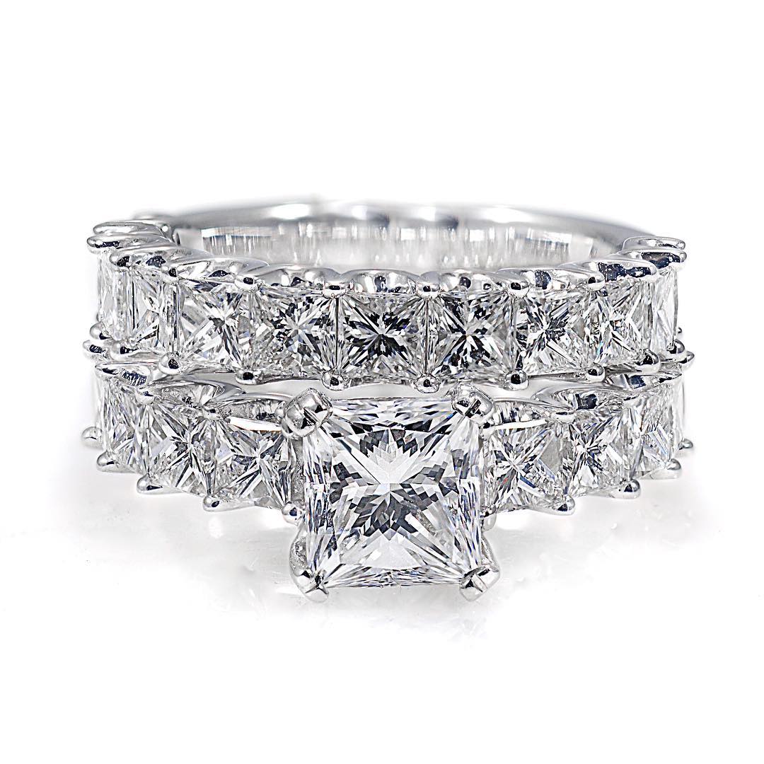 Jzora handmade created diamond 2 ct princess cut with princess cut u-prong ring set