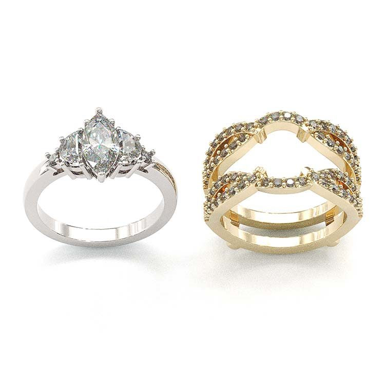 Jzora handmade 1 ct marquise cut 2 pcs sterling silver bridal ring set
