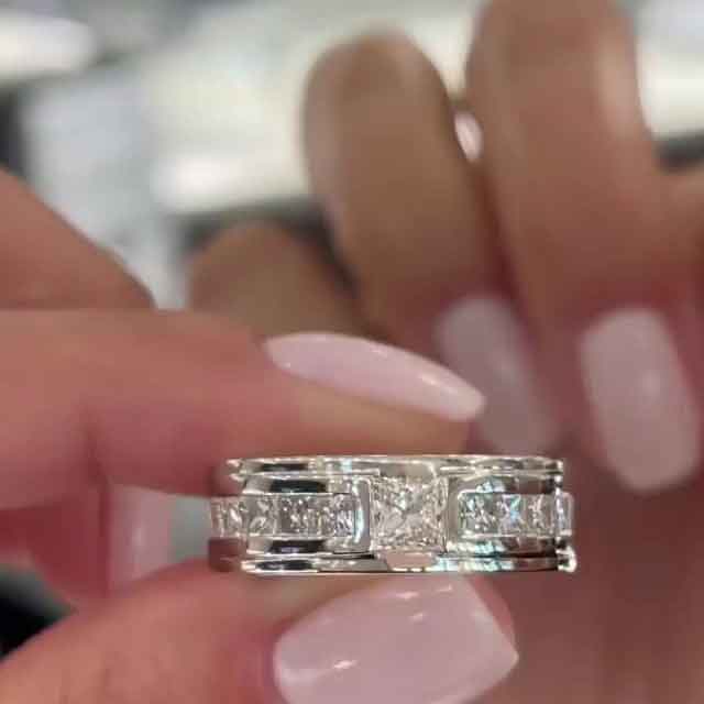 Jzora princess cut  halo created diamond vintage wedding ring sterling silver wedding band