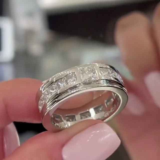 Jzora princess cut  halo created diamond vintage wedding ring sterling silver wedding band