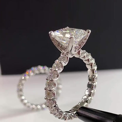 Jzora handmade radiant cut diamond wedding ring sterling silver bridal set