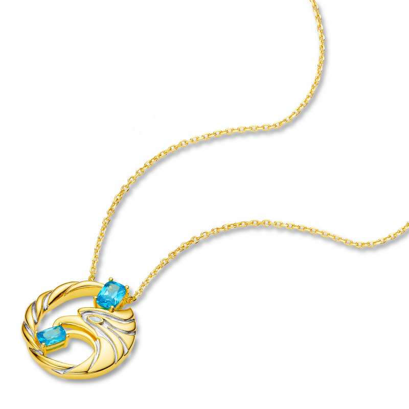 Jzora Handmade Gold Falcon Cushion Cut Sterling Silver Diamond Necklace