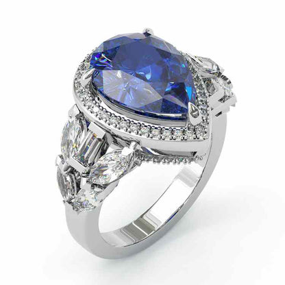 Jzora handmade sapphire 5ct pear cut vintage sterling silver wedding engagement ring