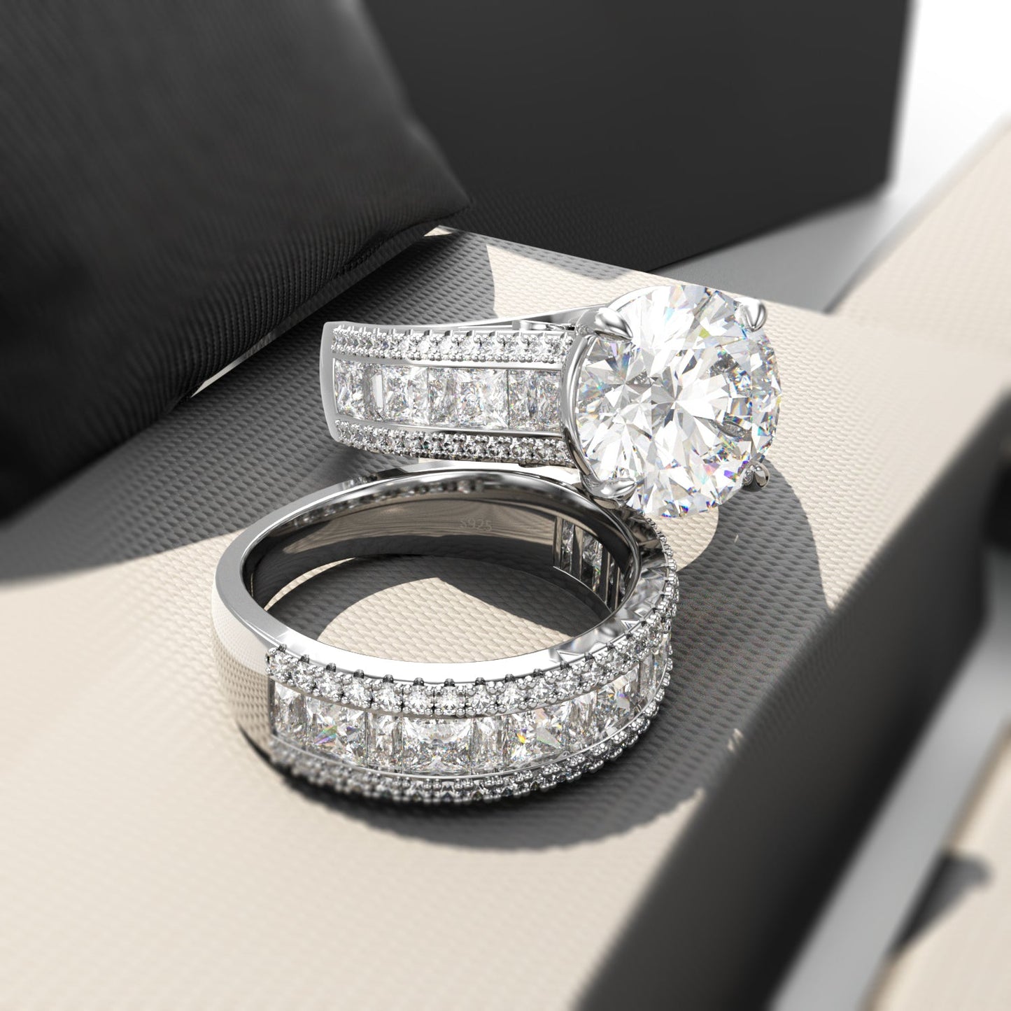 Jzora handmade round cut diamond sterling silver vintage bridal set