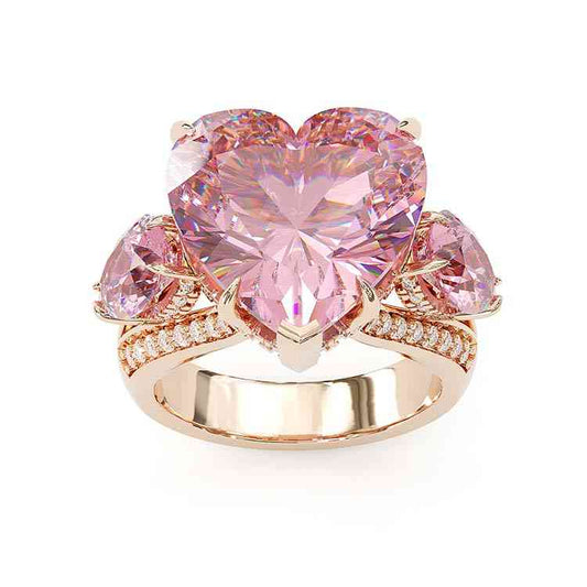 Jzora handmade pink heart cut sterling silver diamond engagement ring