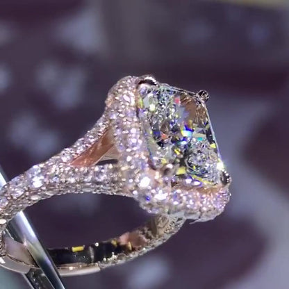 Jzora handmade classic radiant cut created diamond sterling silver wedding ring