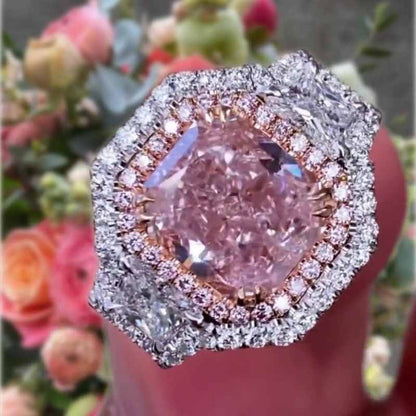 Jzora 3.5ct radiant cut pink wedding ring sterling silver engagement anniversary ring