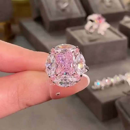 Jzora handmade pink radiant cut diamond sterling silver engagement ring