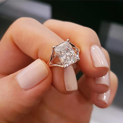 Jzora radiant cut created diamond vintage wedding ring sterling silver engagement ring