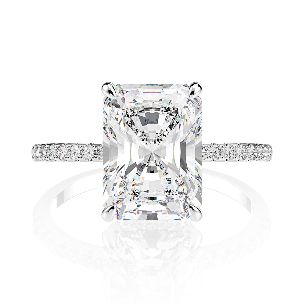 Jzora handmade radiant cut created diamond sterling silver wedding ring engagement ring