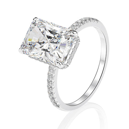 Jzora handmade radiant cut created diamond sterling silver wedding ring engagement ring