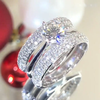 Jzora handmade round cut siamond wedding sterling silver anniversary ring bridal set