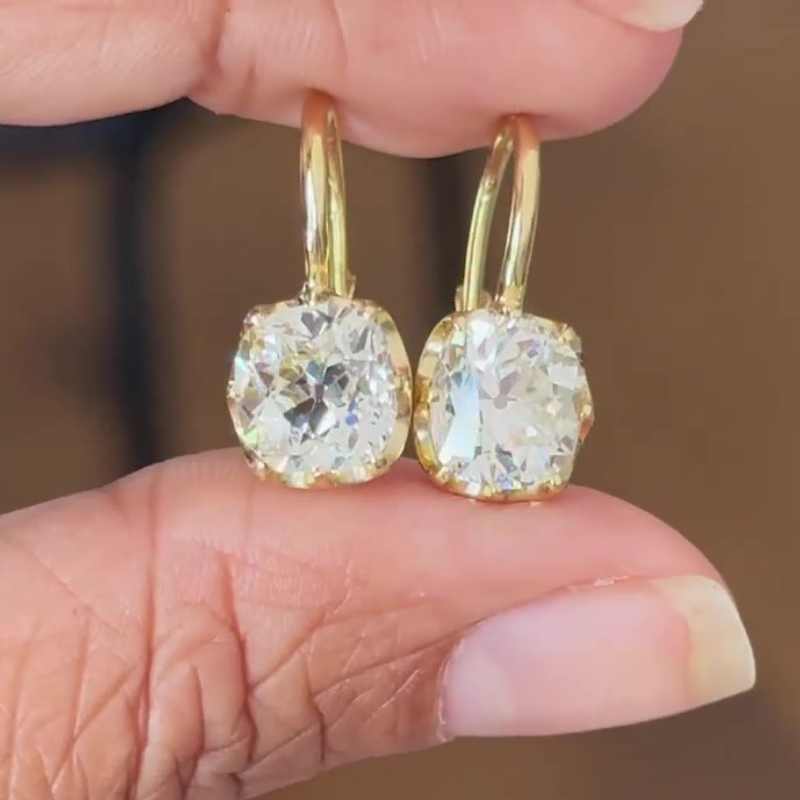 Jzora handmade 2 ct gold cushion cut diamond sterling silver stud earrings