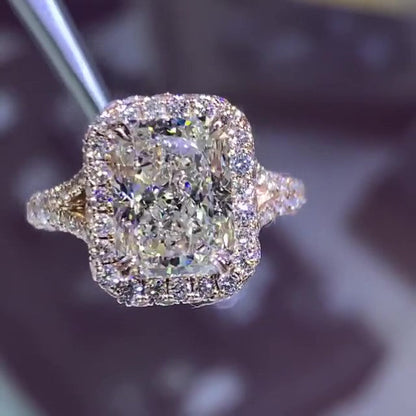 Jzora handmade classic radiant cut created diamond sterling silver wedding ring