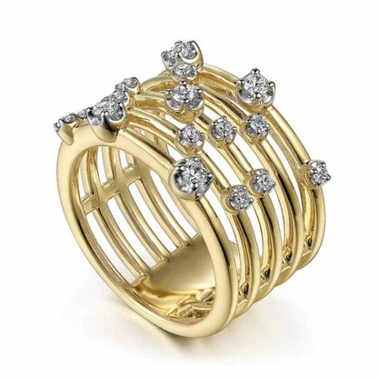 Jzora handmade gold round cut multi row vintage women's band ring
