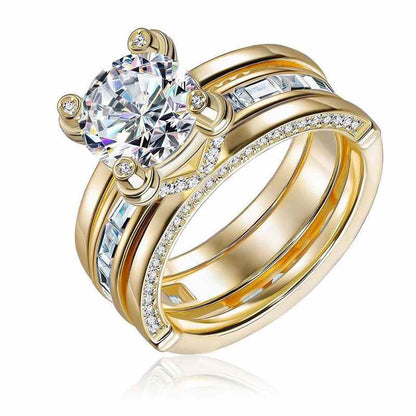 Jzora handmade gold round cut vintage 2 pcs sterling silver bridal ring set