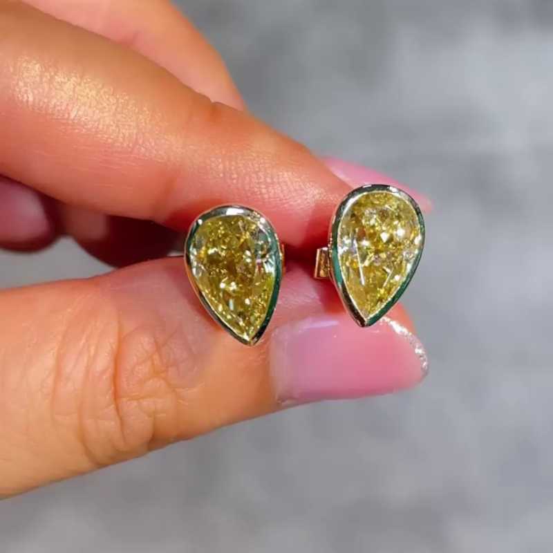 Jzora handmade yellow pear cut diamond sterling silver stud earrings
