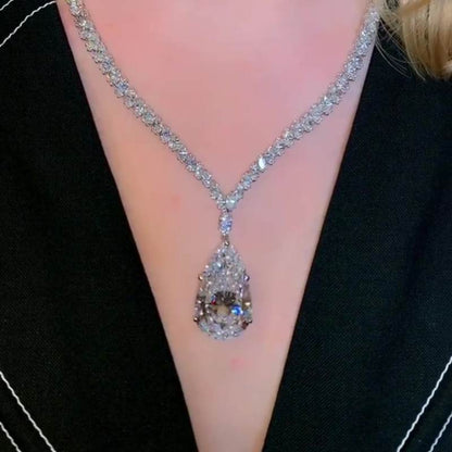 Jzora handmade 38 ct pear cut sterling silver diamond necklace