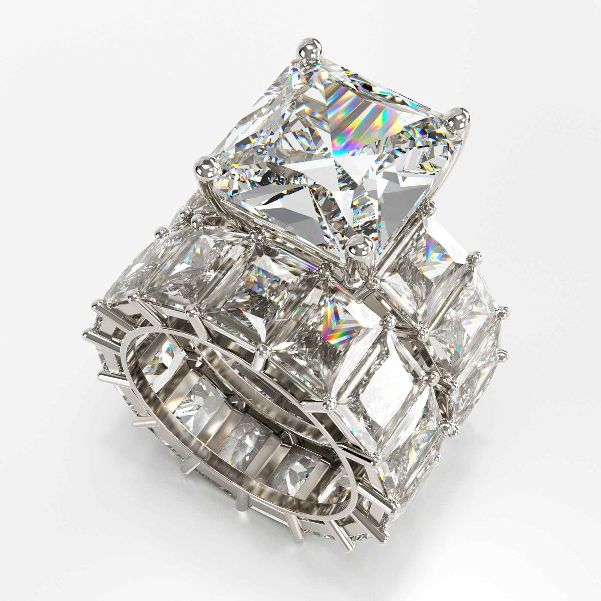 Jzora princess cut created diamond sterling silver wedding ring bridal set