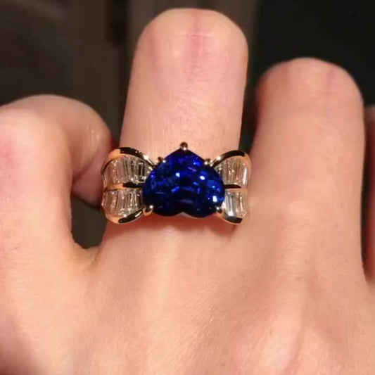 Jzora handmade sapphire heart cut sterling silver wedding engagement ring