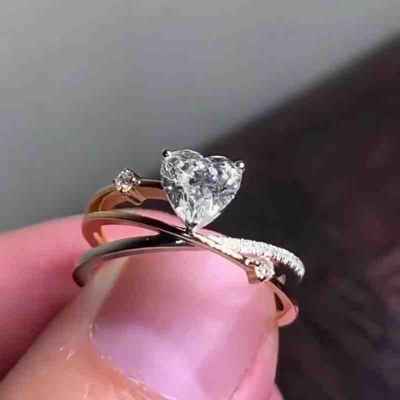 Jzora handmade gold heart cut crossed sterling silver engagement ring