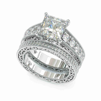 Jzora handmade princess cut sterling silver classic wedding ring bridal set