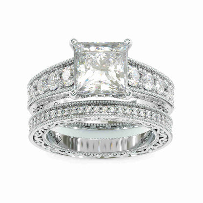 Jzora handmade princess cut sterling silver classic wedding ring bridal set