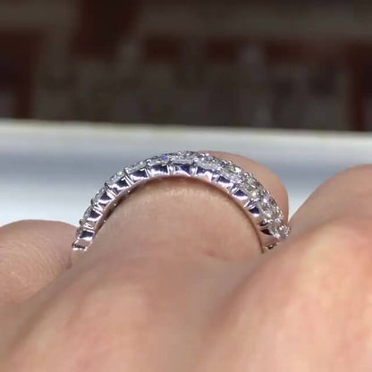 Jzora handmade round cut rows diamond sterling silver women's band  wedding ring