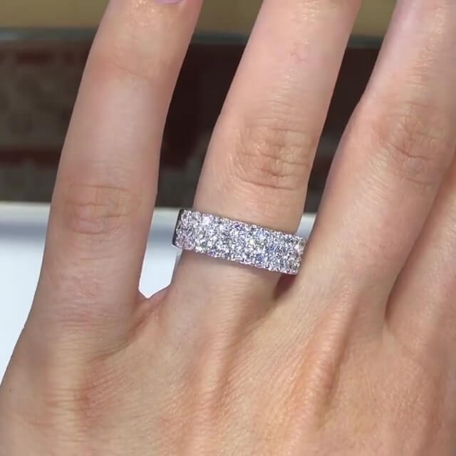 Jzora handmade round cut rows diamond sterling silver women's band  wedding ring